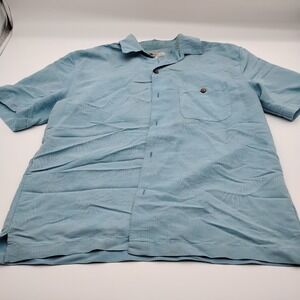 Unwind Mens Blue Tropical Jacquard Palm Pineapple Short Sleeve Camp Shirt XL